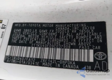 2009 Toyota Matrix из США, поврежденный, VIN 2T1KU40E09C037908